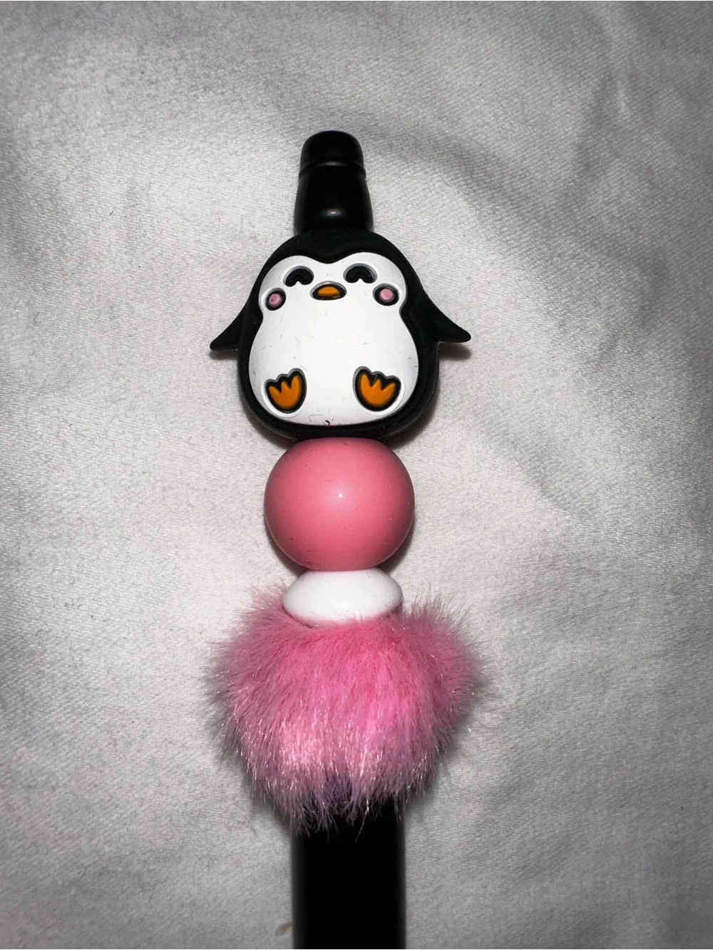 Cute Penguin Top Pink Pom-Pom Black Custom Made Pen